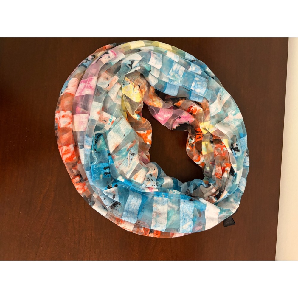 Steve Madden Infinity Scarf Blue Pink Watercolor Abstract Mesh Loop